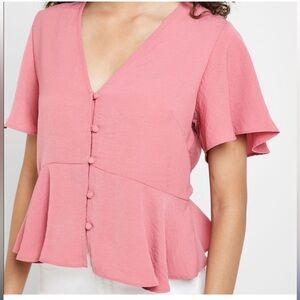 Topshop Pink Peplum Blouse with V-Neck